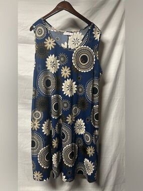 Ana & Rose Navy Sleeveless Shift Dress with Cream & Black Medallion Print